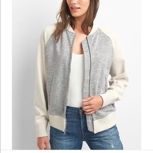 Gap Knit Bomber Jacket Cream Light Blue Medium EUC